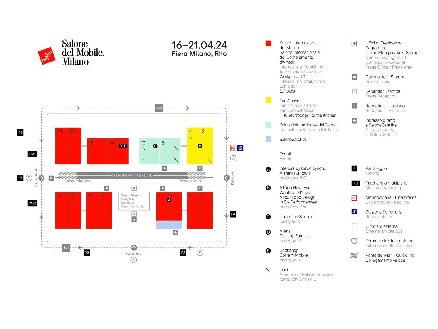 Mapa dos pavilhões do Salone del Mobile 2024 Mapa dos pavilhões do Salone del Mobile 2024 no recinto de Rho