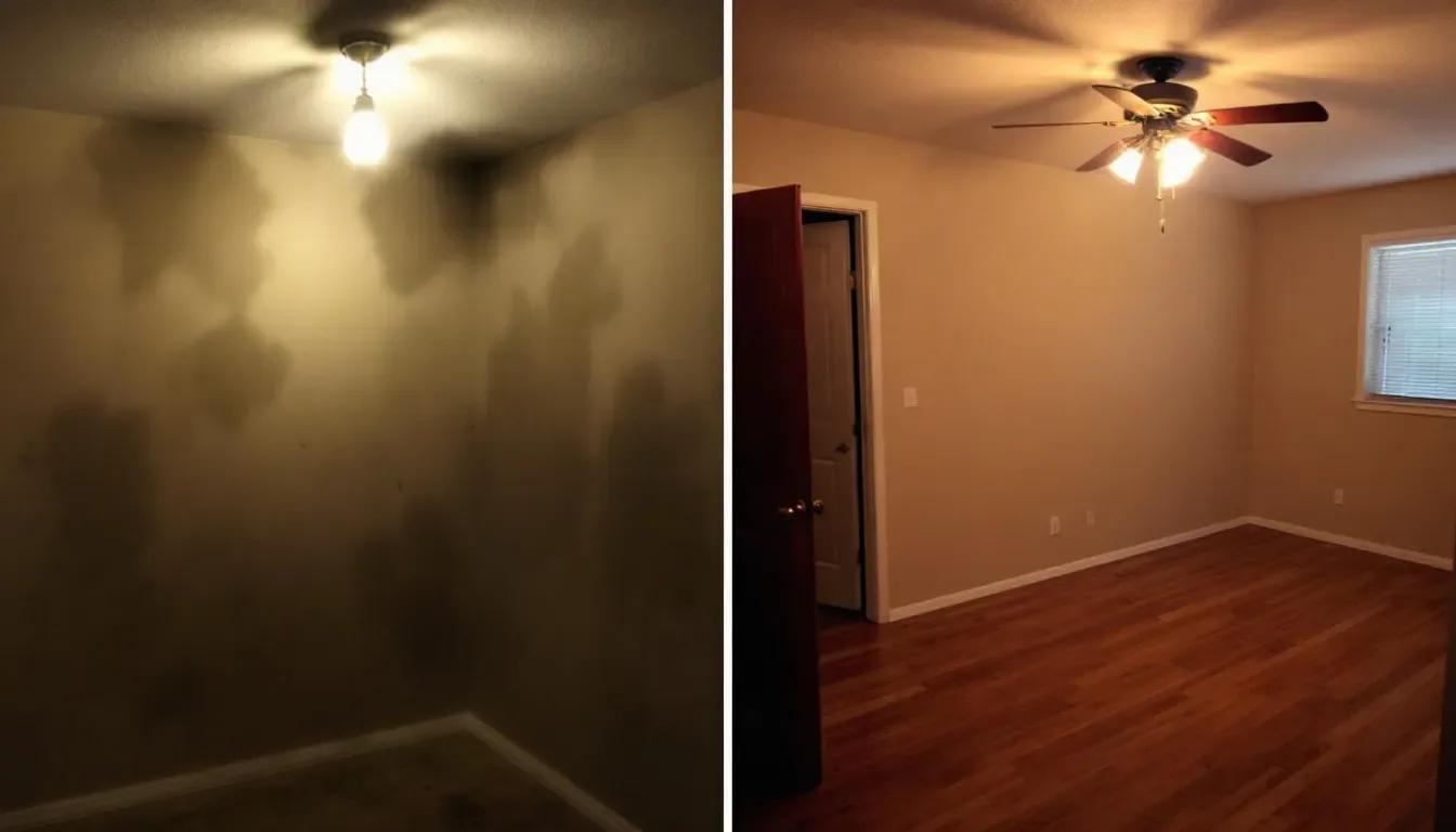Iluminação inadequada e corrigida A mesma sala fotografada escura, com iluminação inadequada, e depois clara, com iluminação corrigida