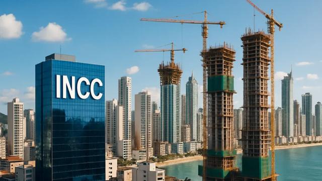 Orla da praia com edifícios em construção.
