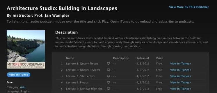 Página da disciplina Architecture Studio: Building in Landscapes no MIT OpenCourseWare