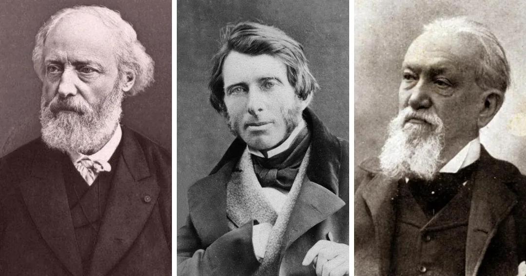 Retratos de Viollet-le-Duc, John Ruskin e Camillo Boito lado a lado