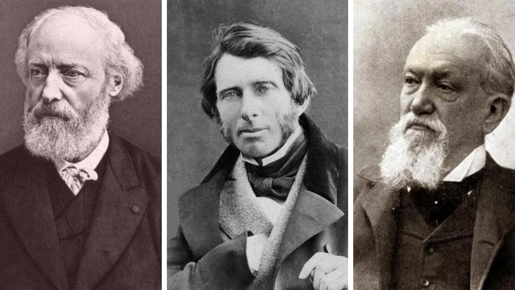 Retratos de Viollet-le-Duc, John Ruskin e Camillo Boito lado a lado