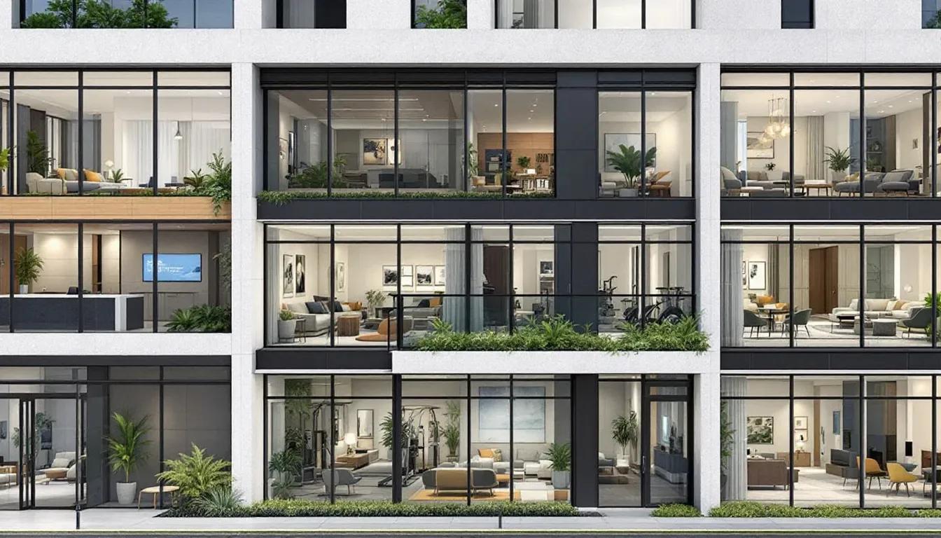 Fachada de edifício residencial com unidades de varandas envidraçadas