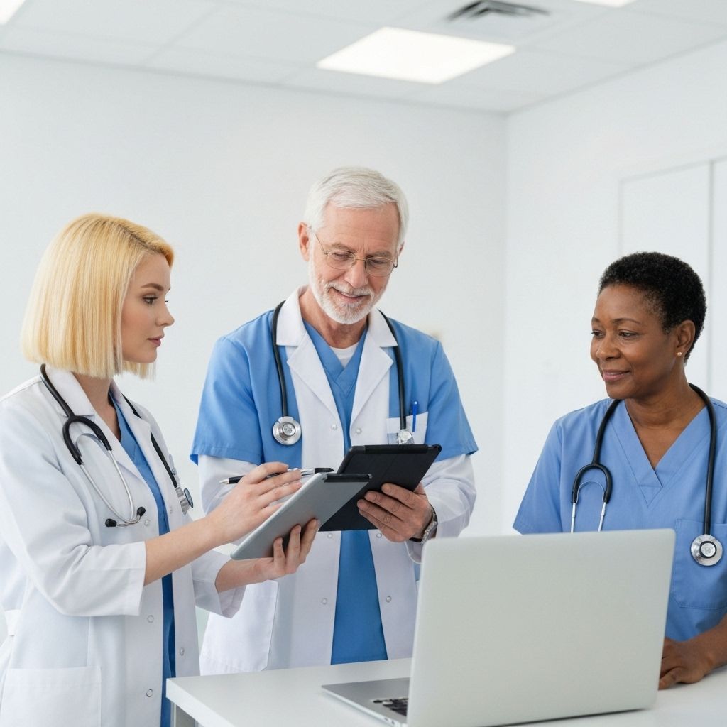 Healthcare professionals collaborating in a modern medical facility