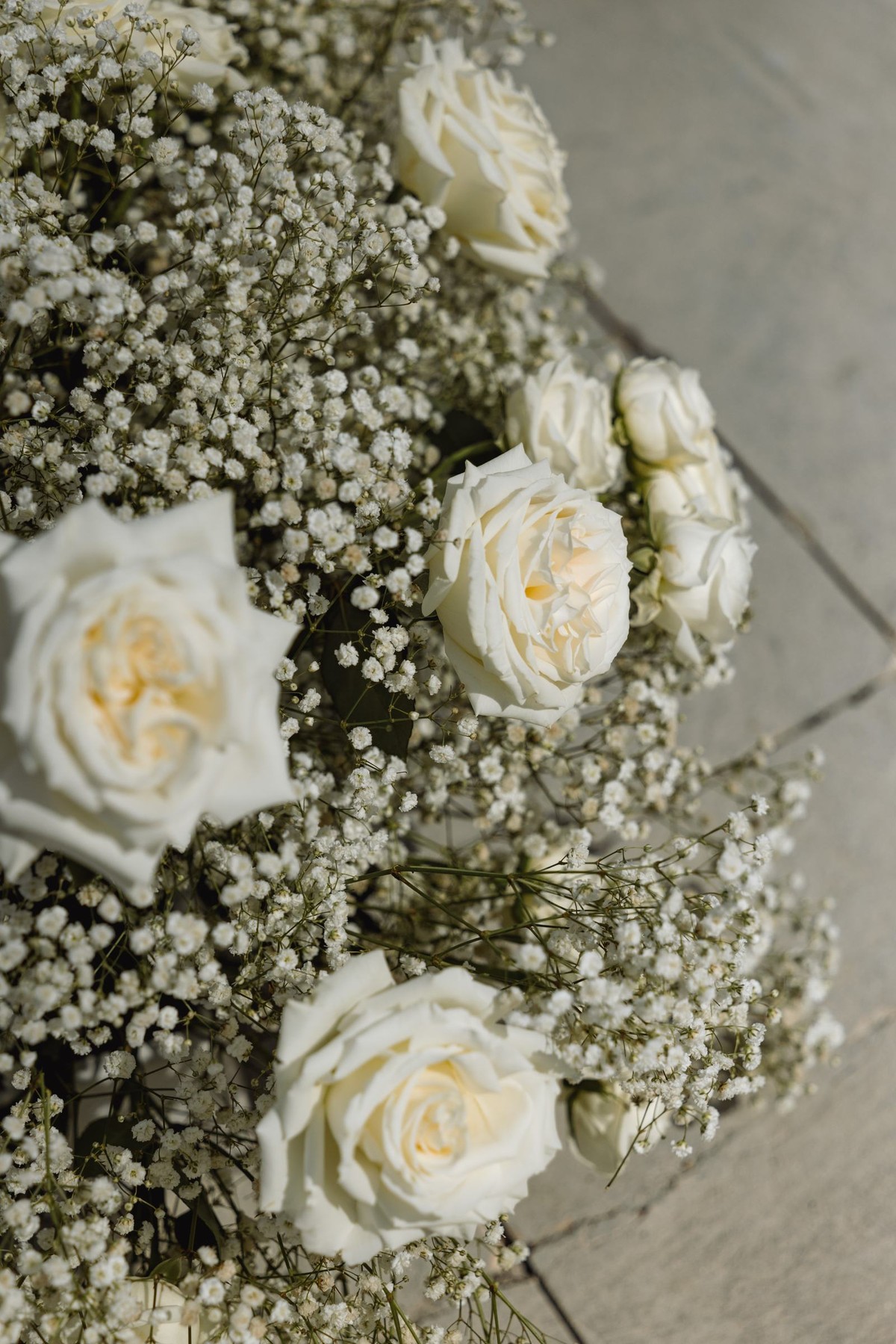 White roses and baby's breath in the ceremony florals on Hawkins Island, Bermuda