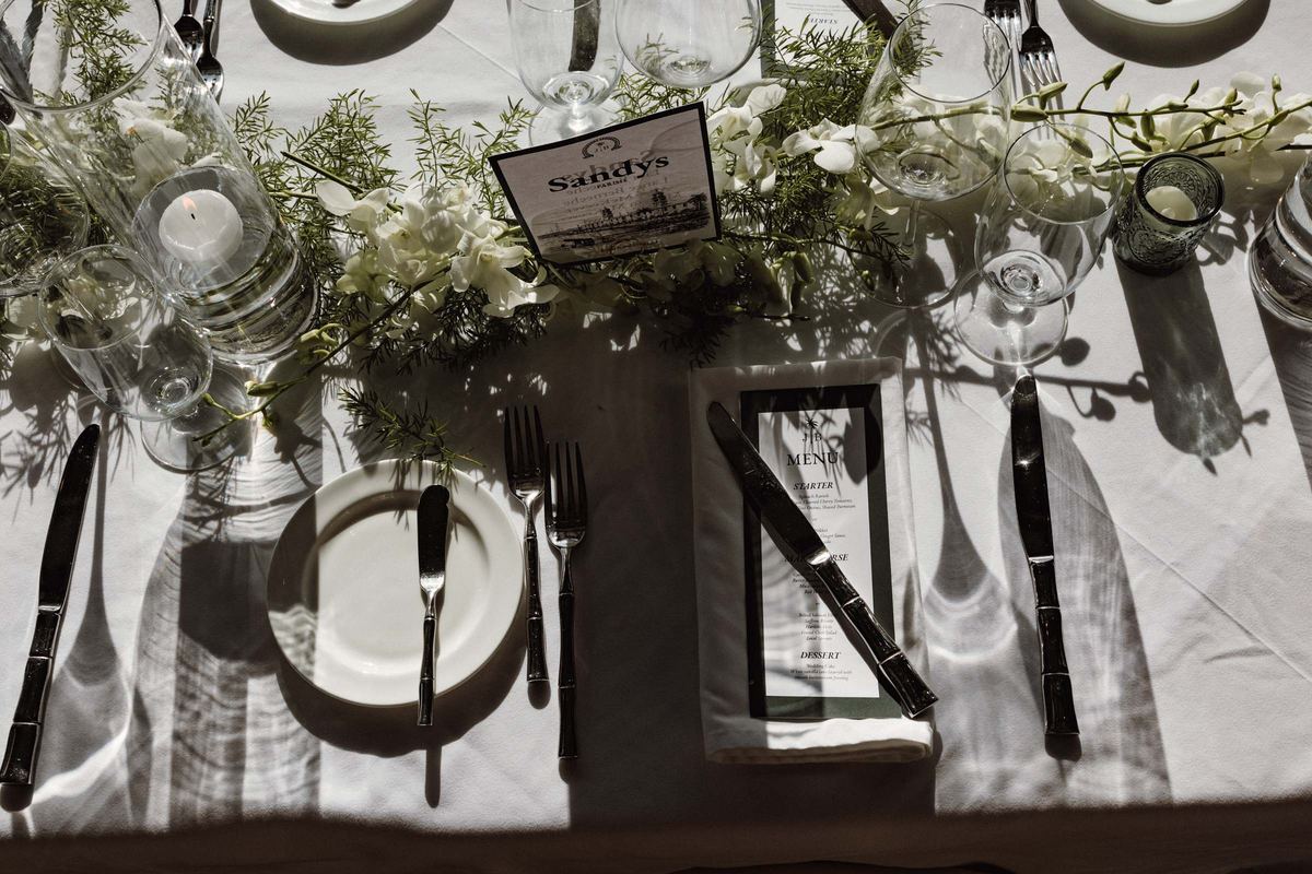 Tablescape close-up detail at Bermuda wedding reception