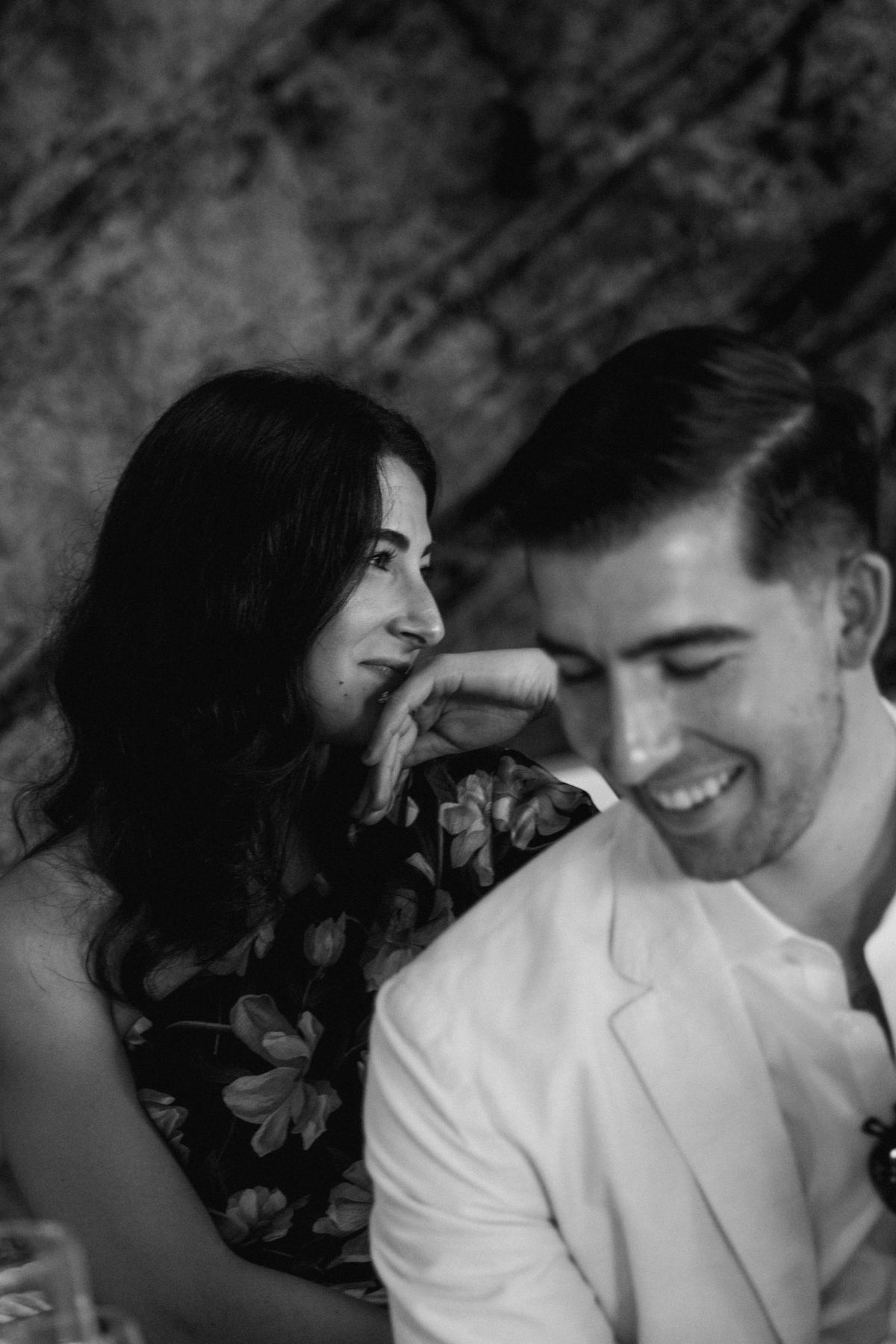 Quiet intimate black and white portrait of couple at Bermuda destination wedding