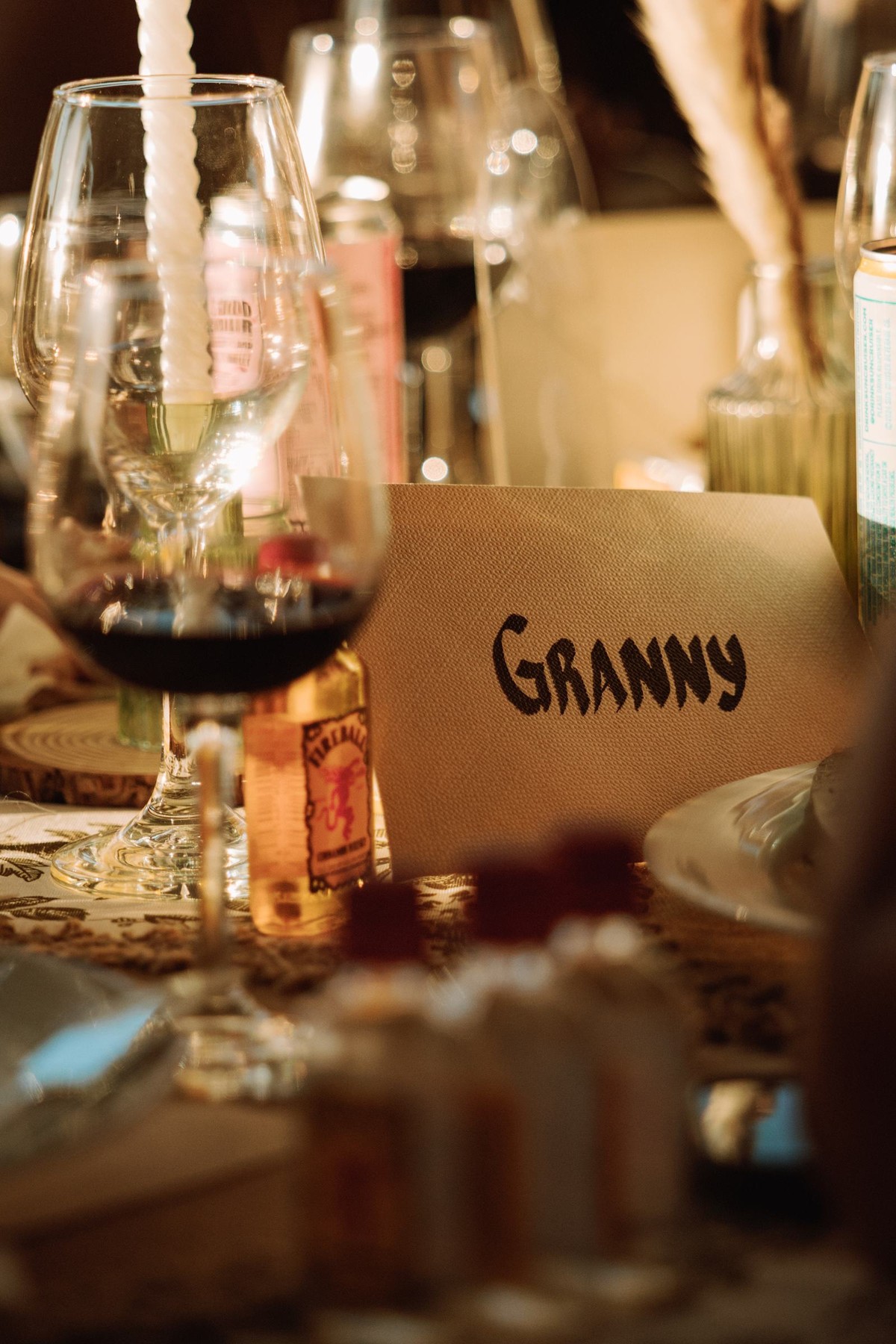 Place card reading Granny beside candles at a Bermuda wedding reception