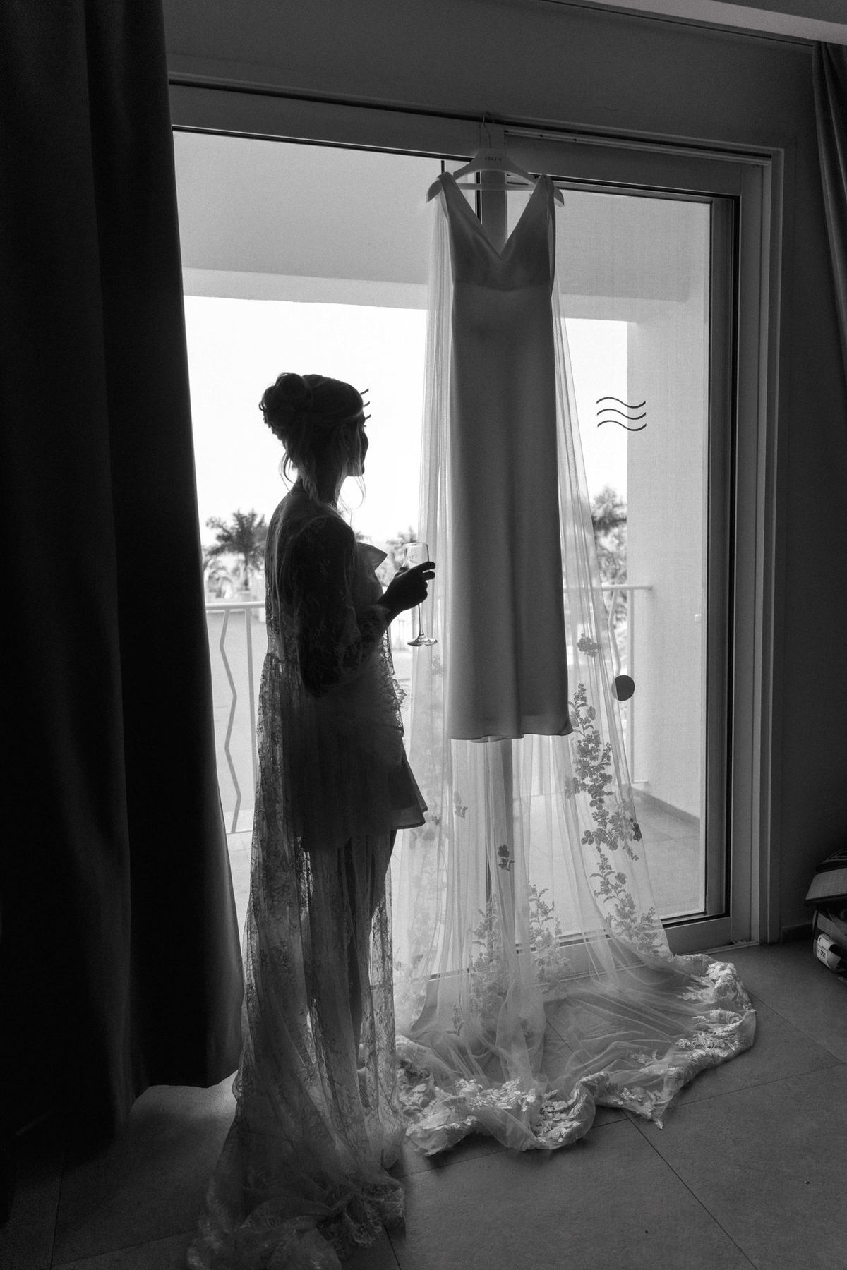 Wedding couple portrait in dramatic natural light at destination wedding venue