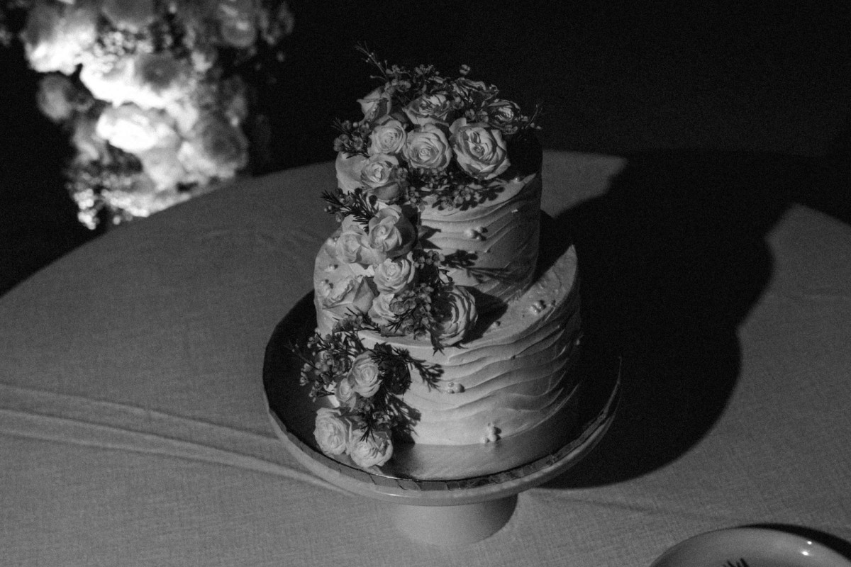 The wedding cake under a single light on Hawkins Island, Bermuda, black and white