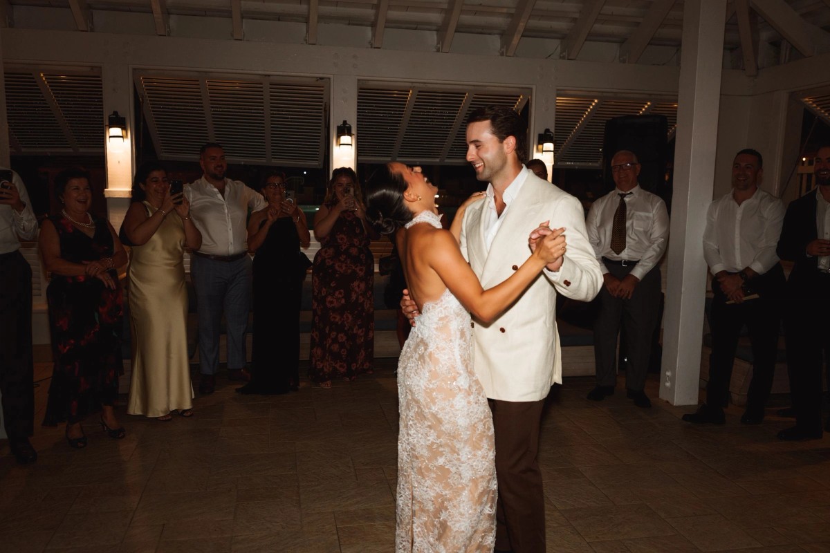 First dance in a lace dress and white dinner jacket at Rosewood Bermuda