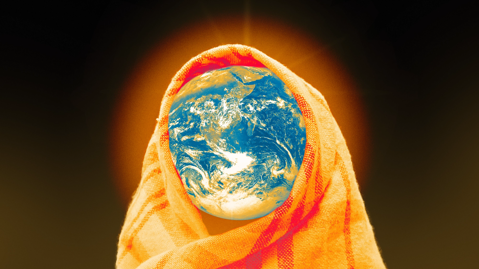 An illustration of the earth wrapped in a blanket.