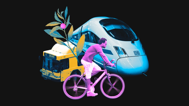 An illustration of biking and public transit