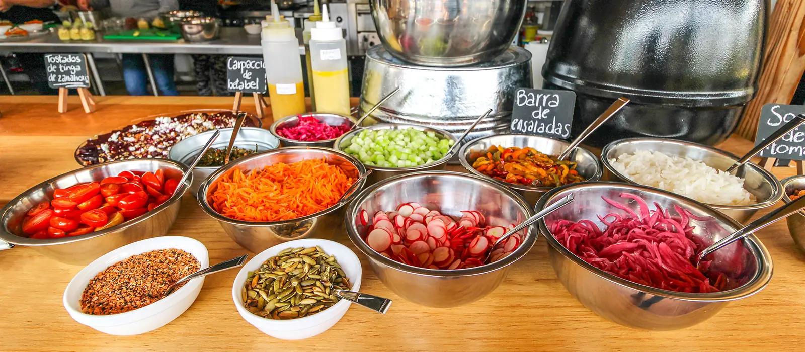 Colorful salad bar with pickled vegetables
