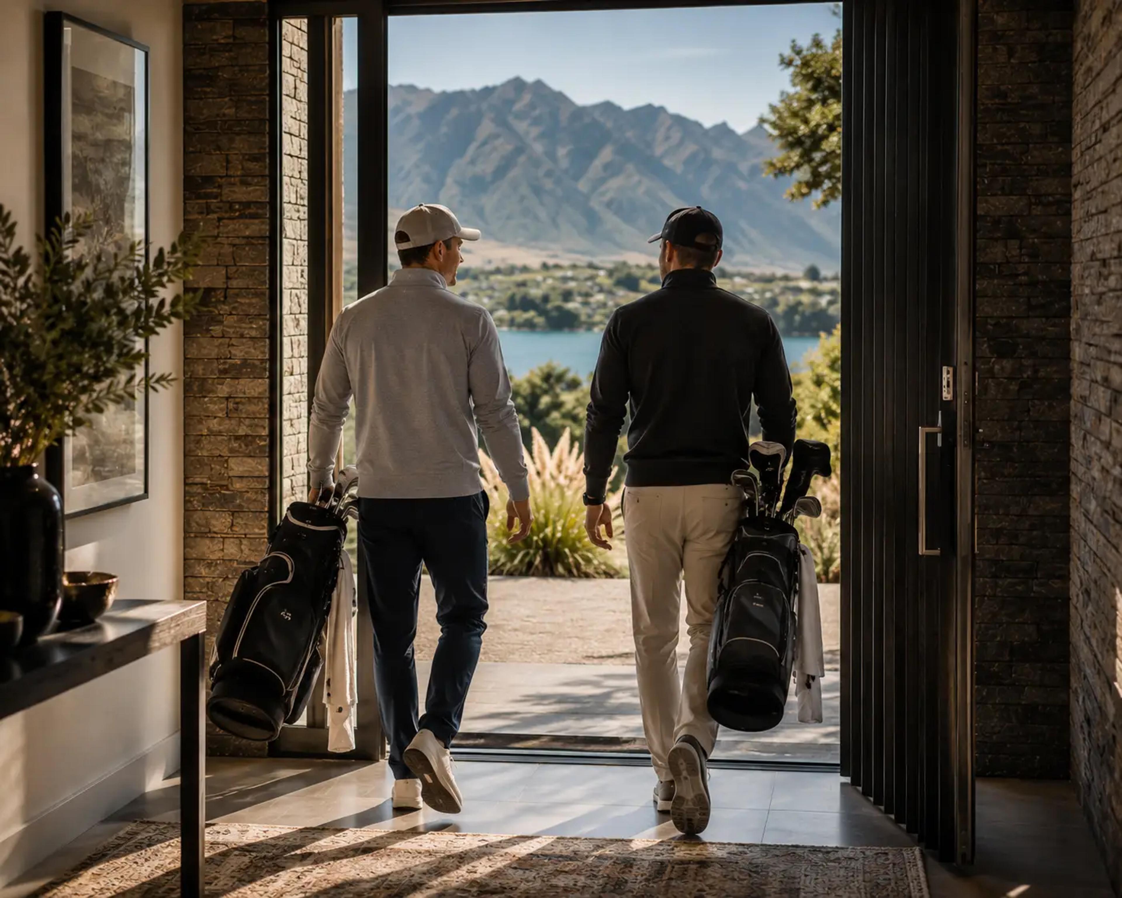 Golfer lining up a putt on a Queenstown course