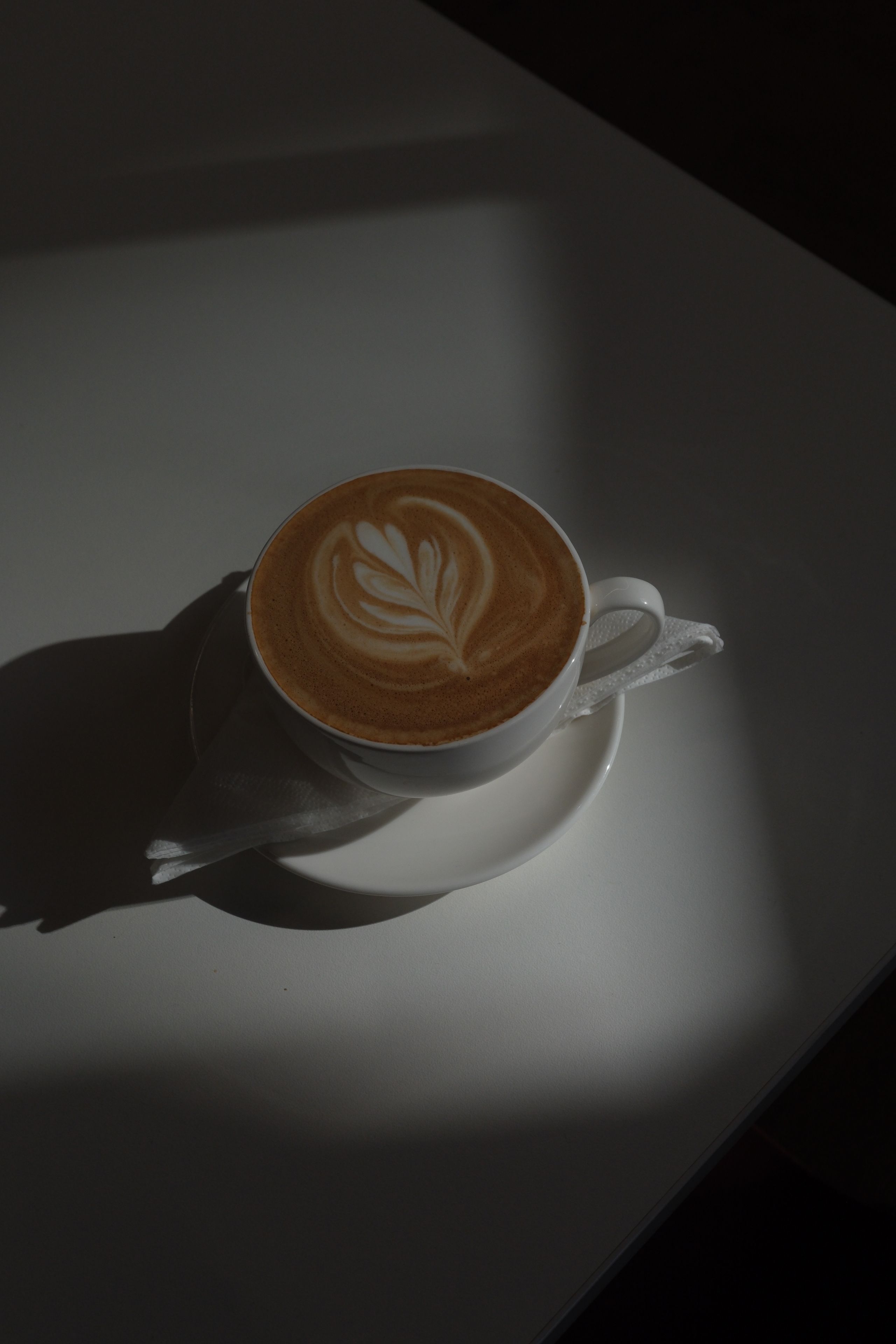 A flat white coffee in a cup