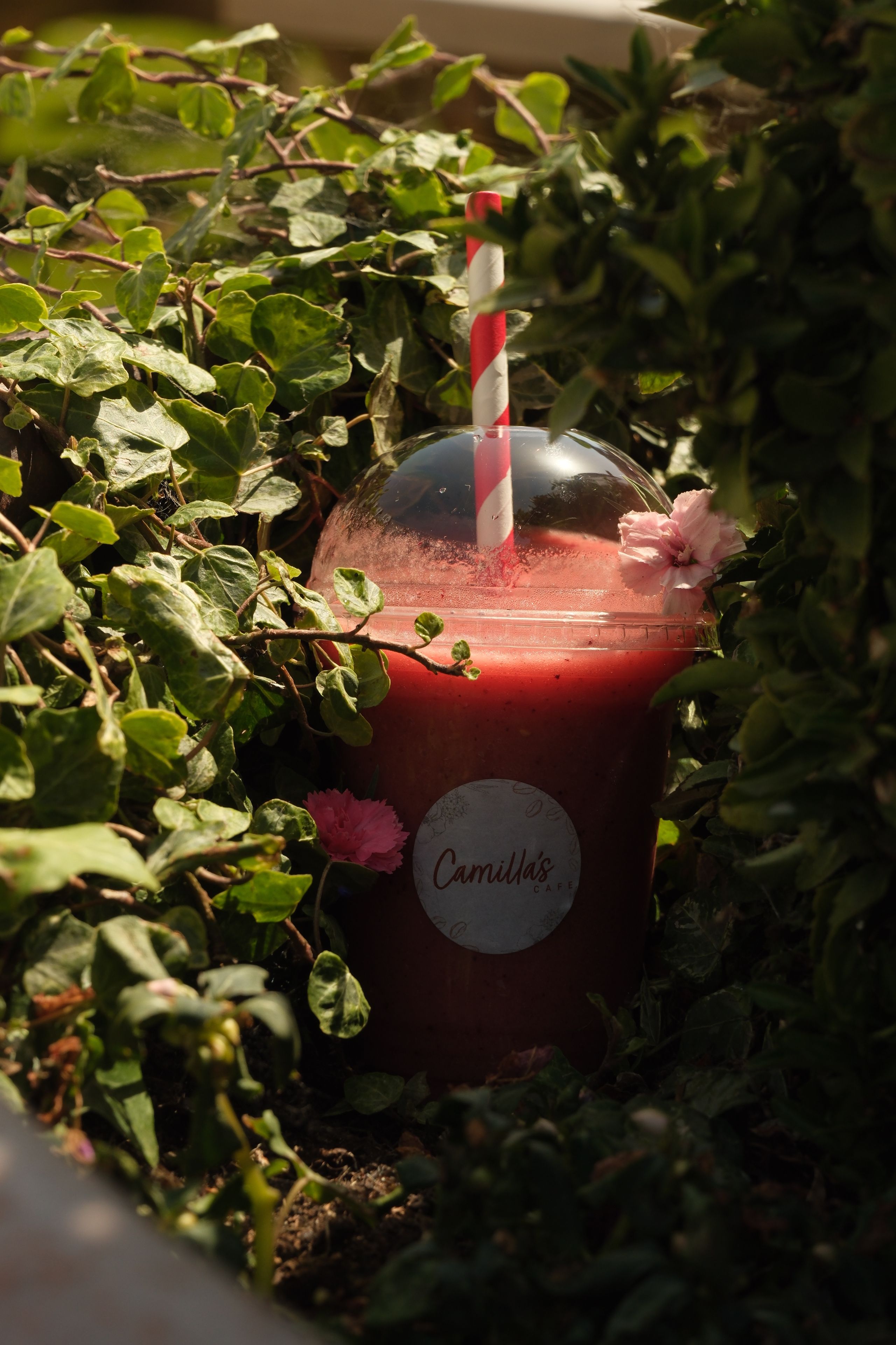 A raspberry smoothie in a glass
