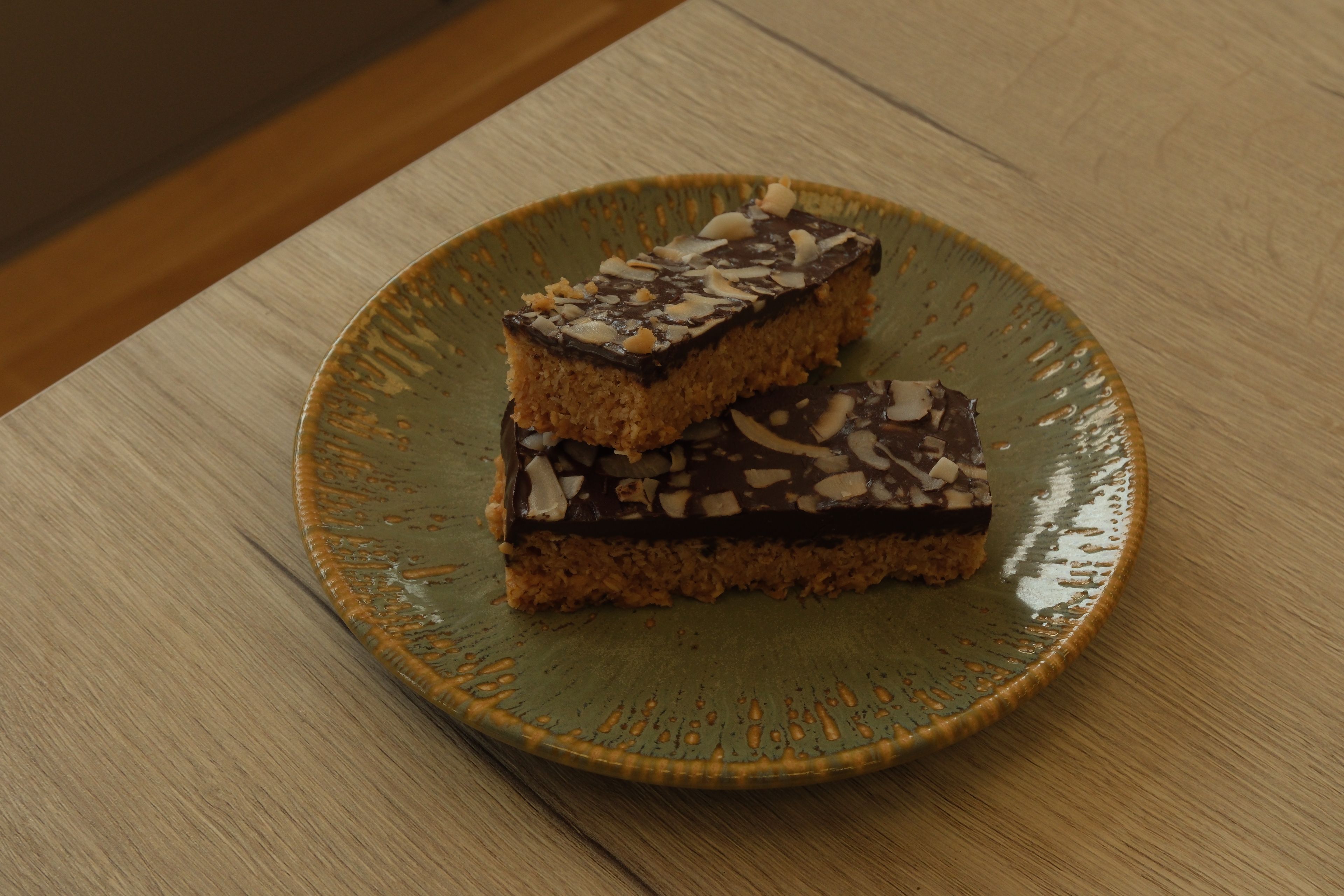 A coconut chocolate flapjack