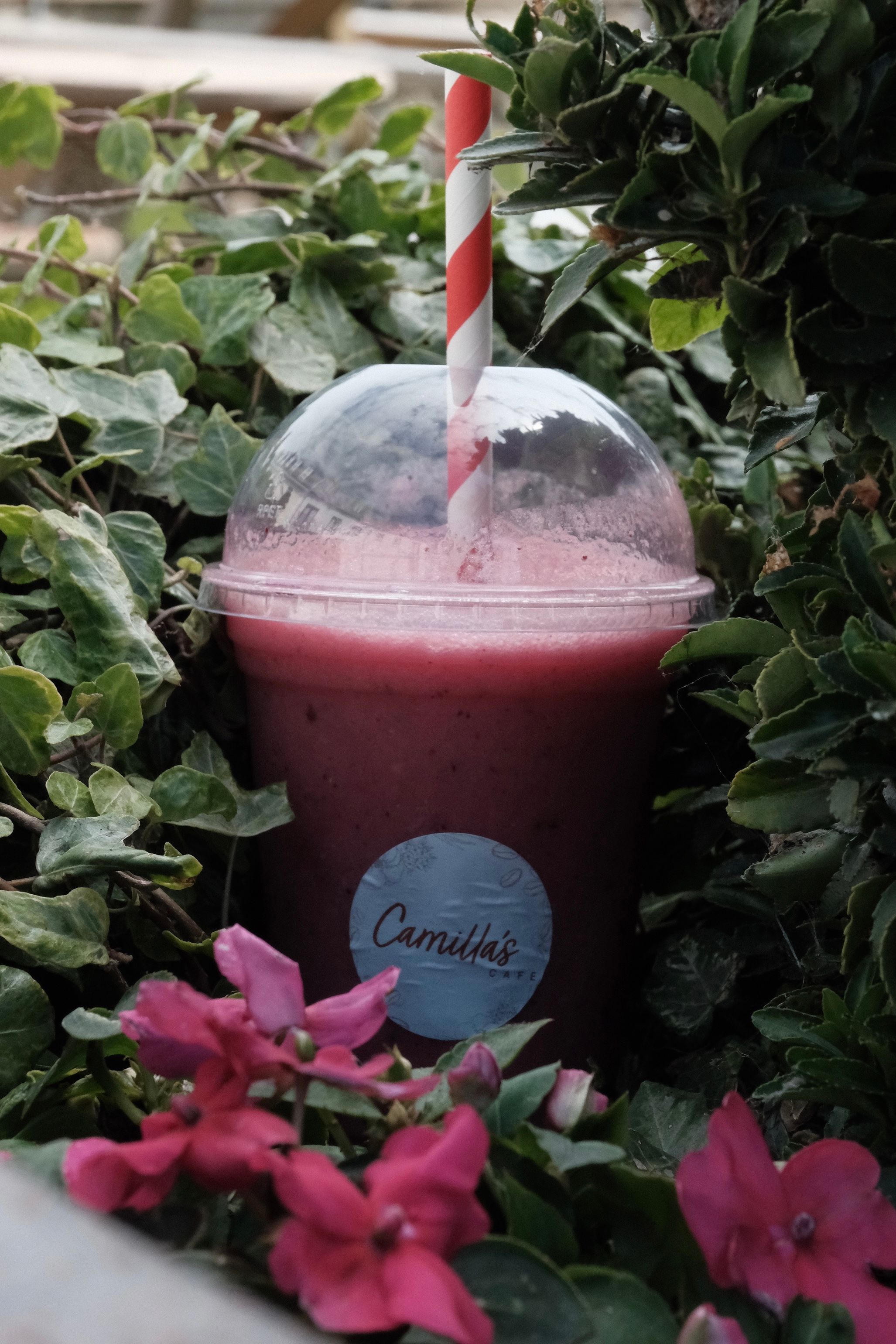 A pink dragonfruit smoothie in a glass