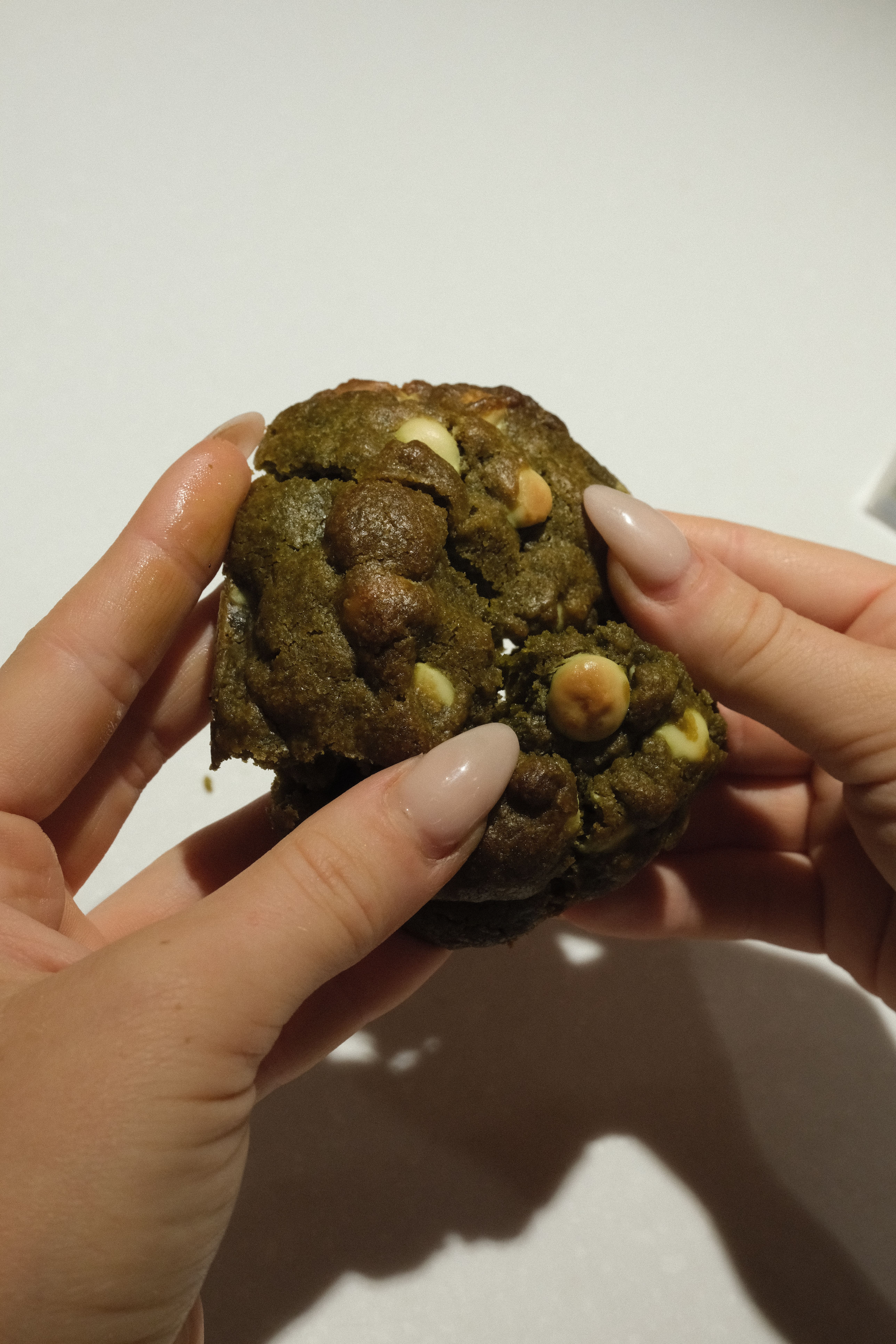 A matcha white chocolate cookie