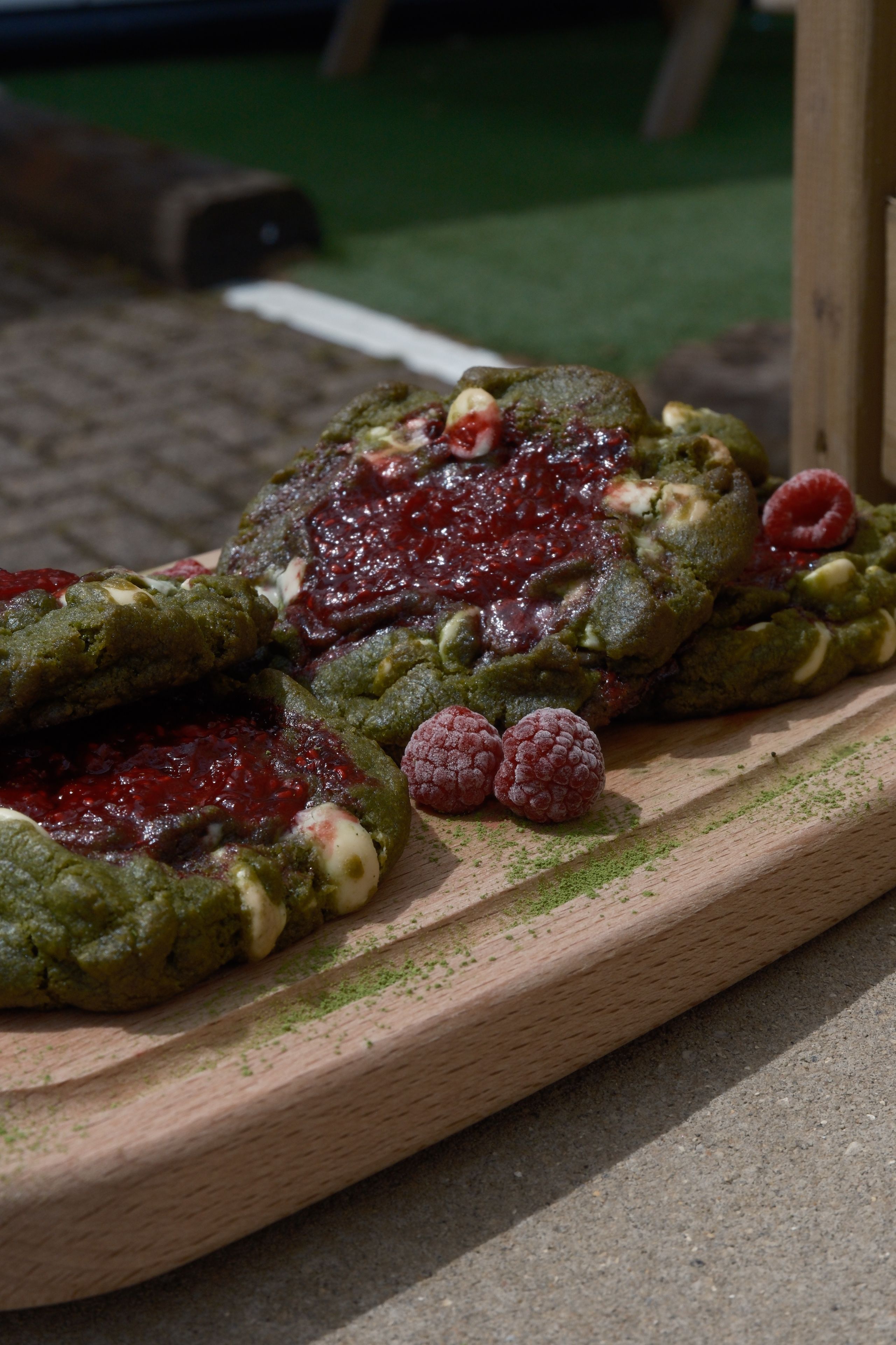 A matcha white chocolate cookie