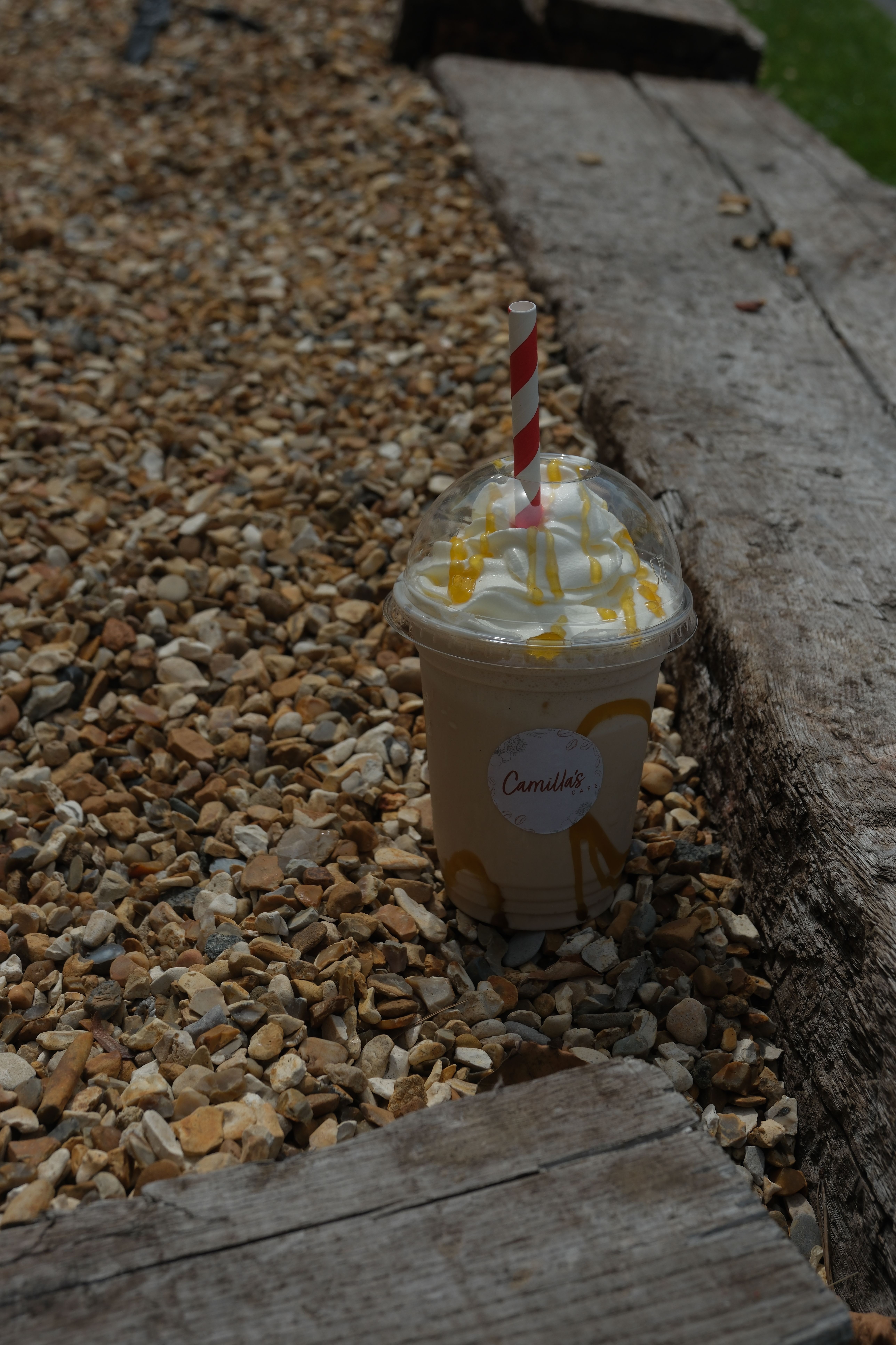 A salted caramel milkshake topped with cream