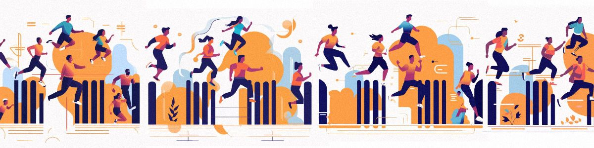 Flat design illustration of athletes struggling to stay ahead