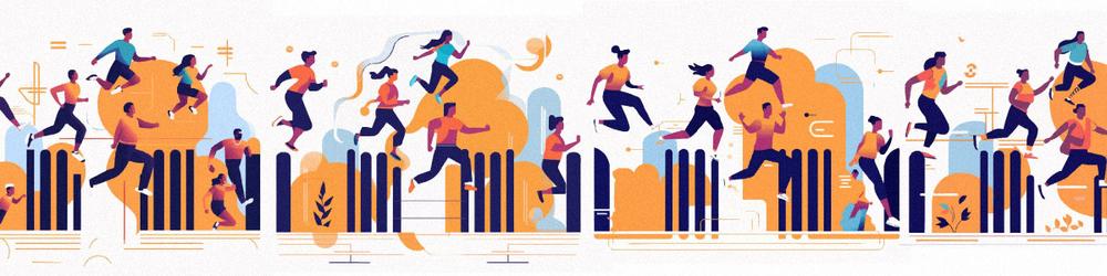 Flat design illustration of athletes struggling to stay ahead
