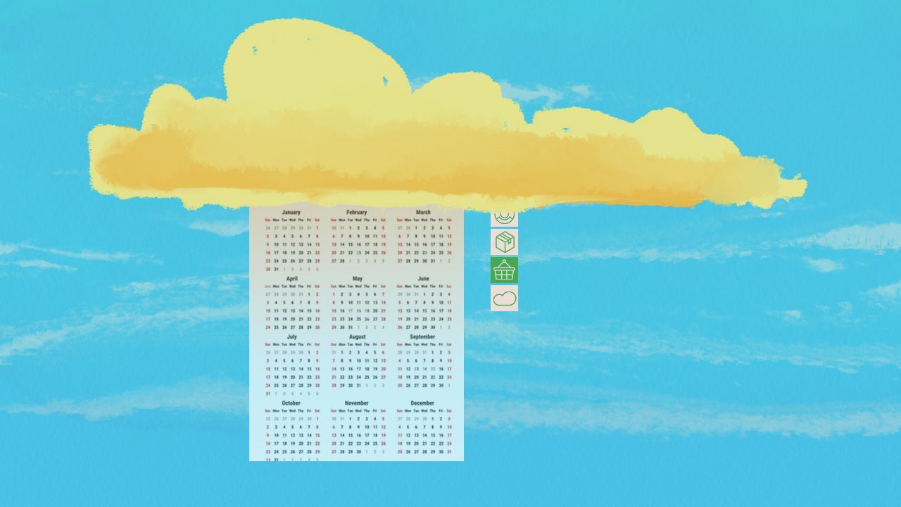 Illustration of a calendar hanging underneath a cloud - Miracle Mill