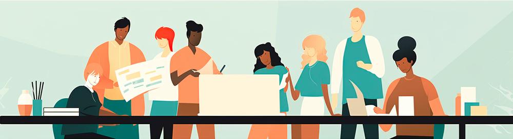 Flat design illustration of office workers communicating