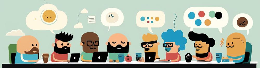 Flat design illustration of computer programmers at a table