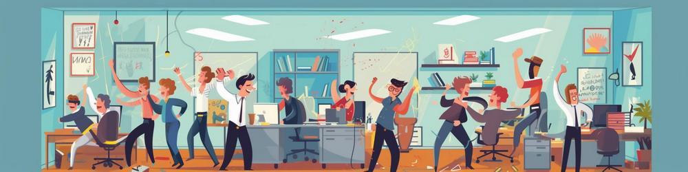 Flat design illustration of office workers having fun