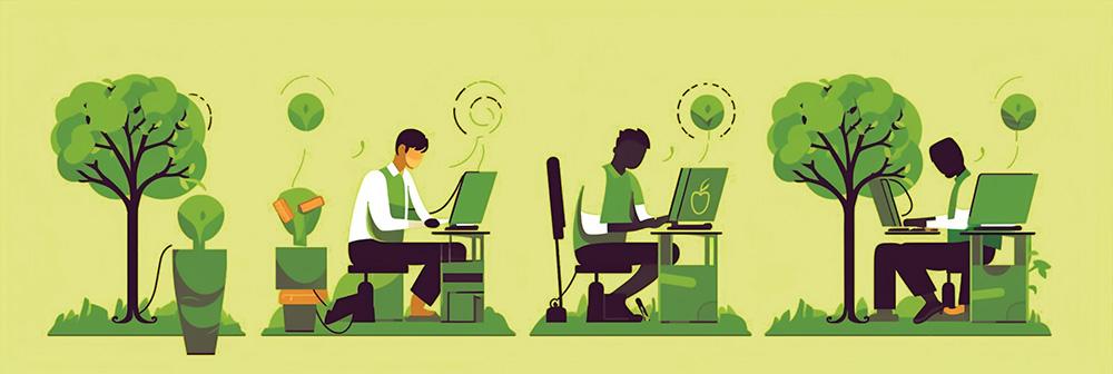 Flat design illustration of office workers surrounded by trees
