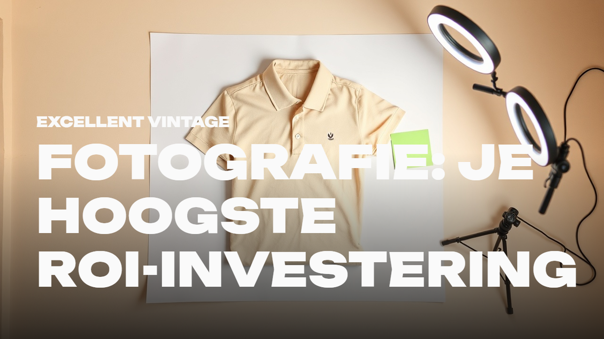 Reseller fotografeert vintage kleding voor Vinted met nette achtergrond