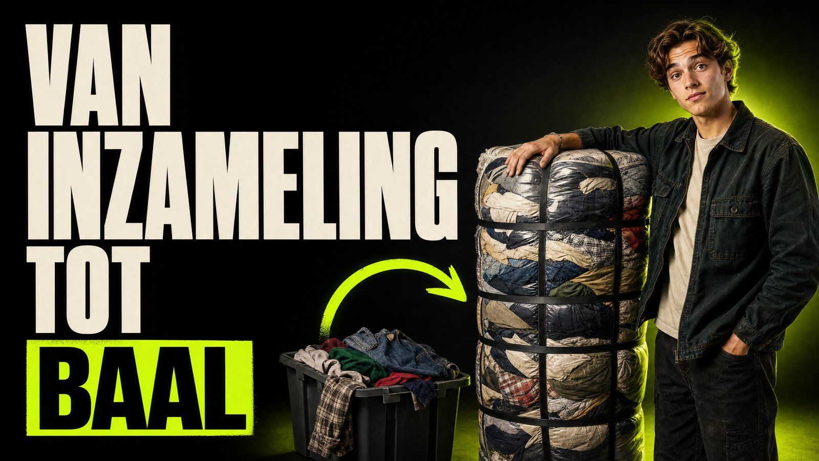 Van inzamelbak tot geperste baal vintage kleding, reseller naast de baal