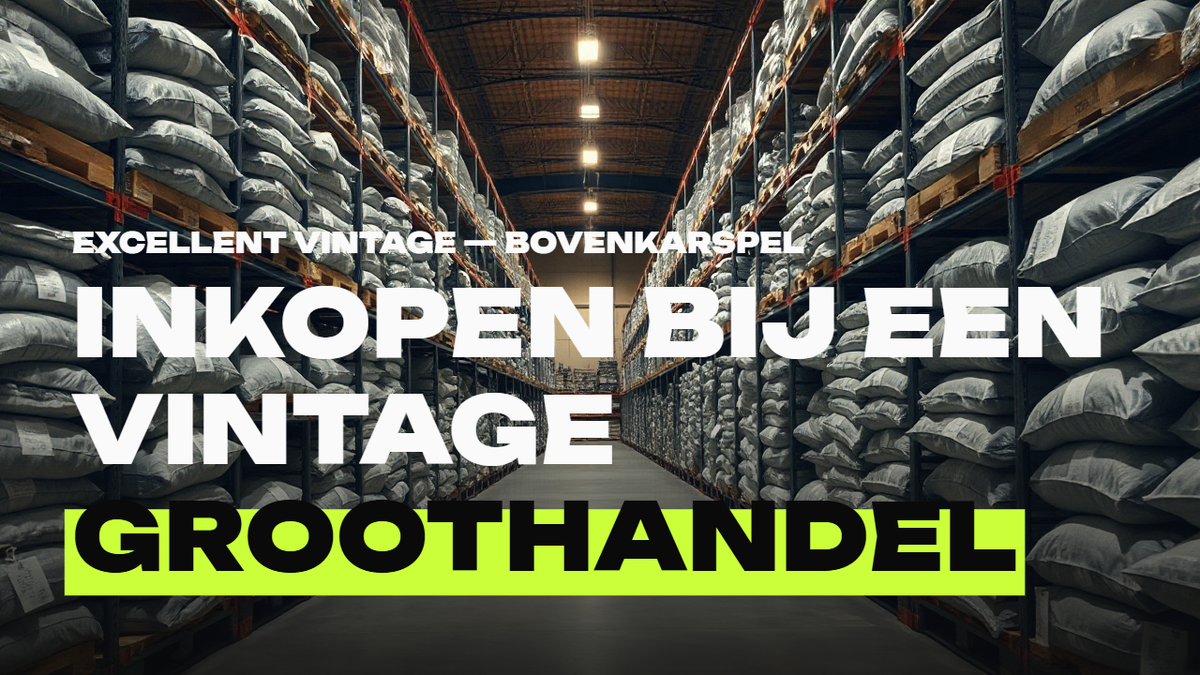 Patrick in het Excellent Vintage warehouse in Bovenkarspel met vintage kledingbalen