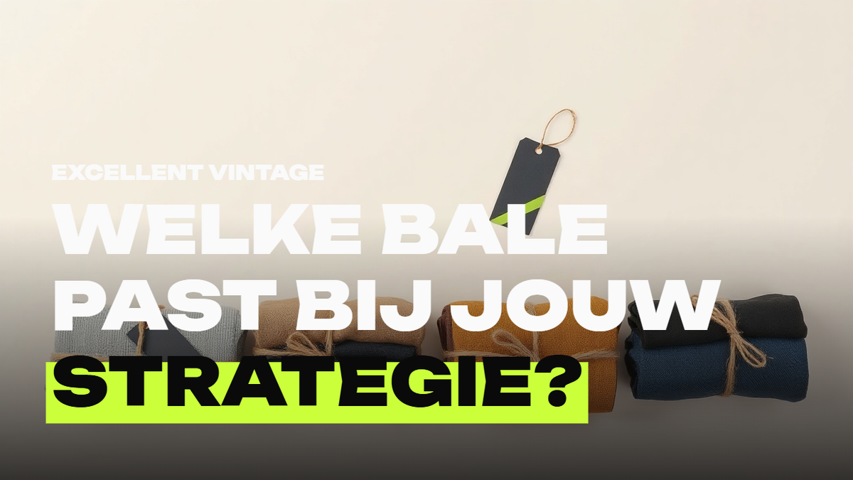 Vintage kledingbalen gesorteerd per merk en grade in het Excellent Vintage warehouse