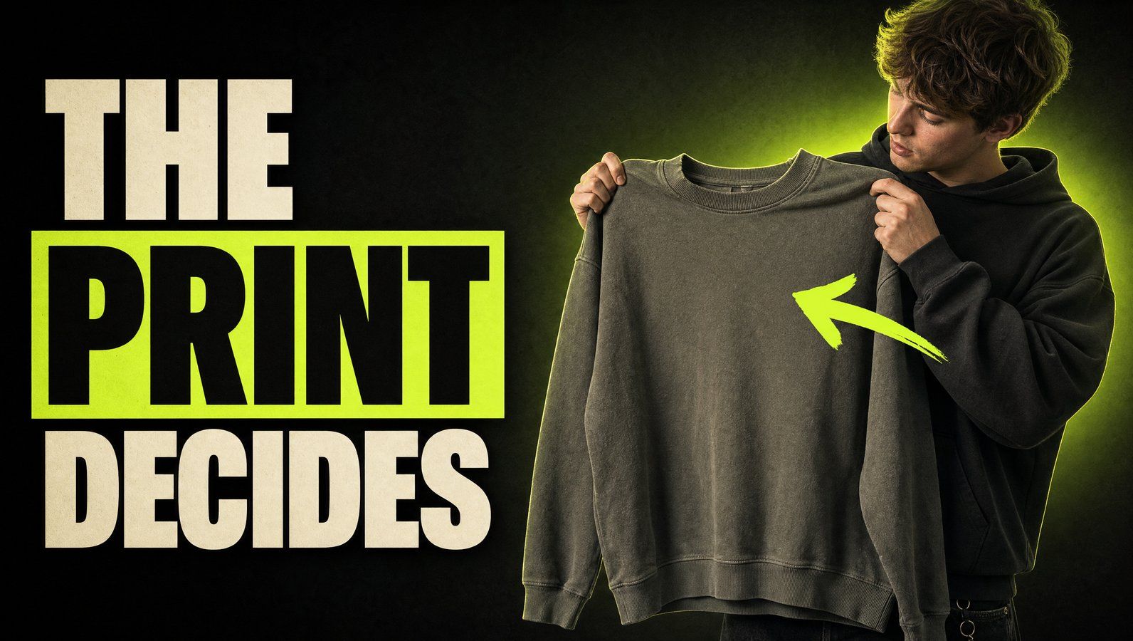 A reseller holds up a plain vintage sweatshirt and looks at the chest: with Champion the print decides the value, not the label