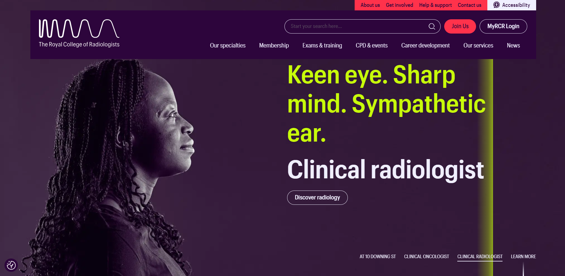 Desktop screenshot of The Royal College of Radiologists home page