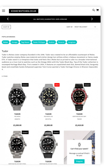 Iconic Watches webpage
