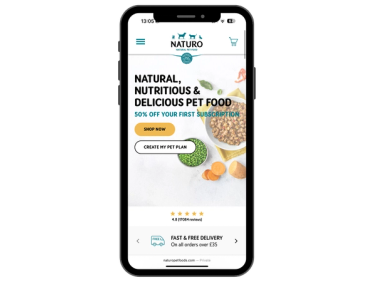 Mobile phone screenshot of Naturo home page