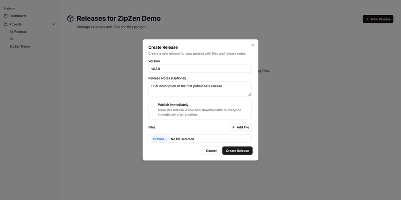 Create Release Modal