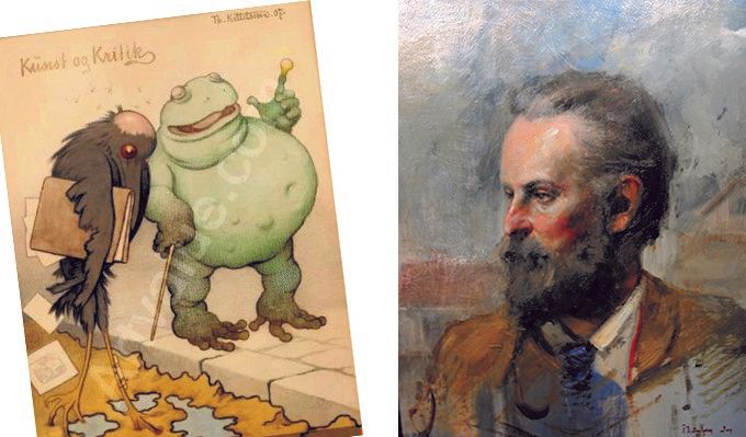 tegning fra Kittelsen ved siden av et maleri av Kittelsen