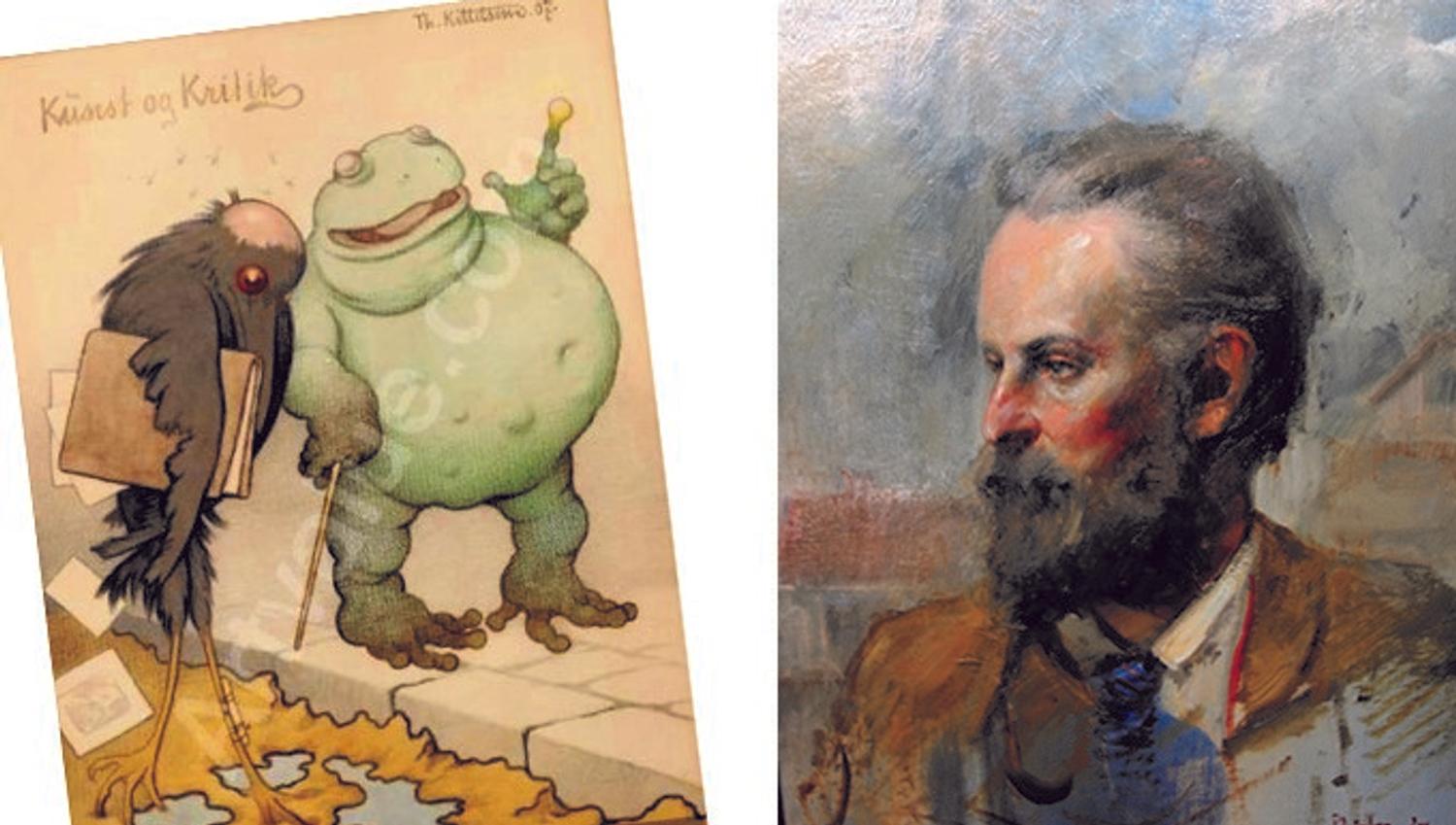 tegning fra Kittelsen ved siden av et maleri av Kittelsen