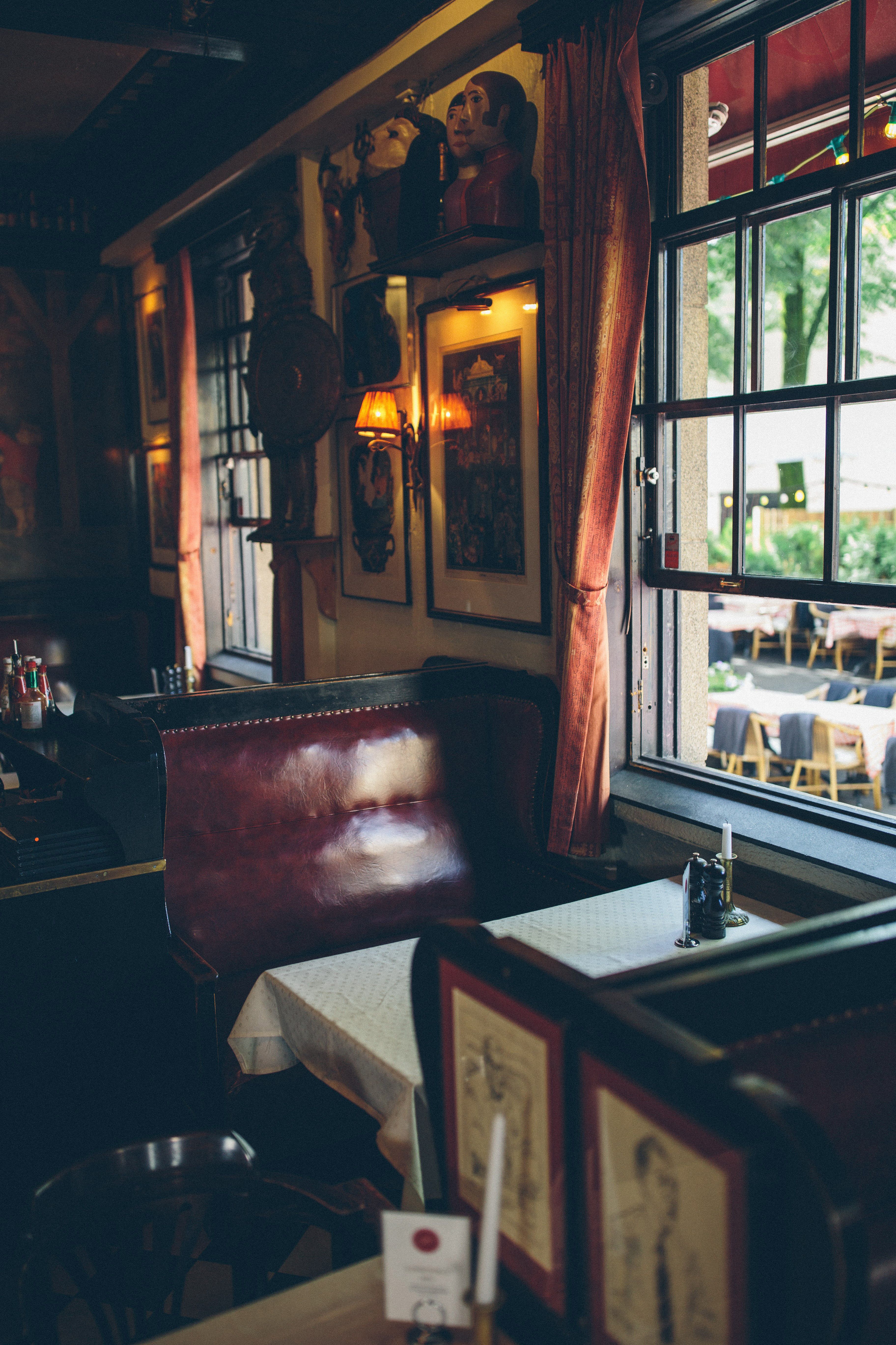 Seating section by the window.