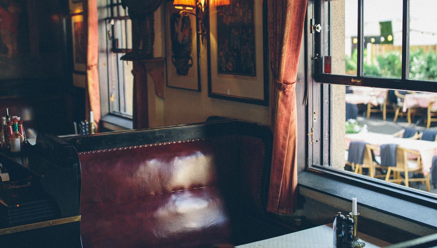 Seating section by the window.