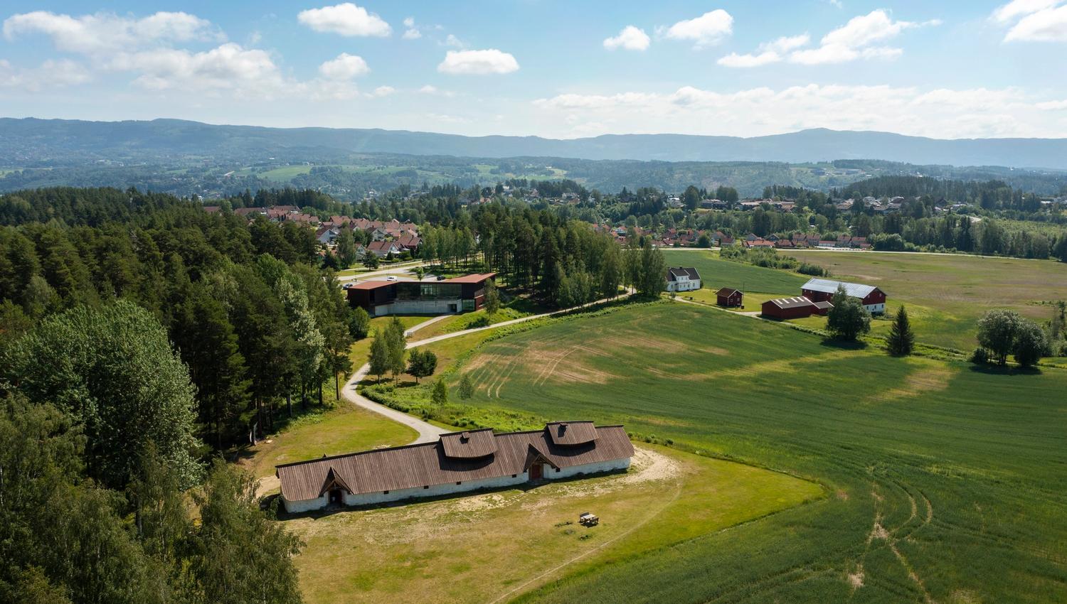 Veien Kulturminnepark, dronebilde, Hønefoss