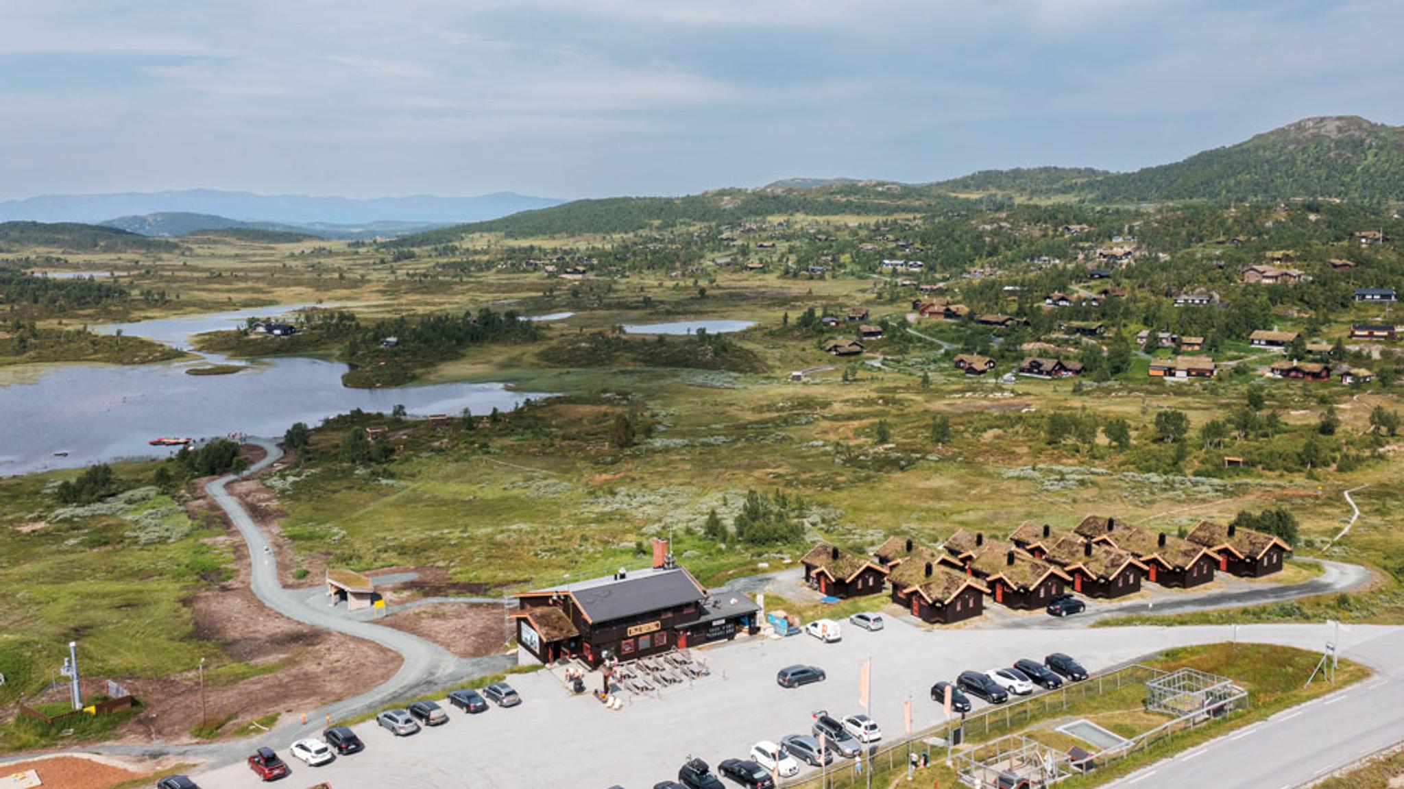 drone image of the Vierli cafeteria and the surrounding cabins