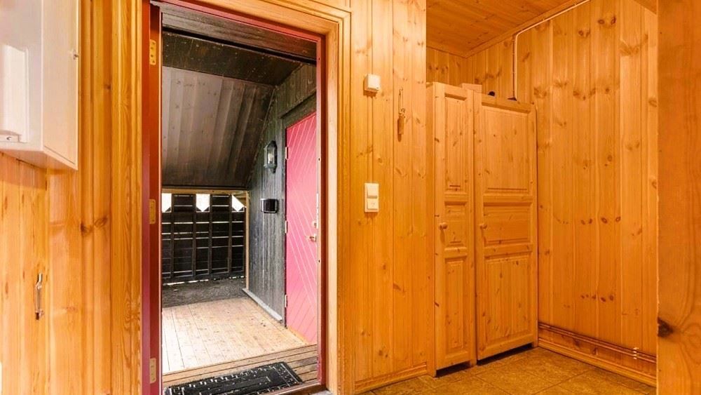 A room with an open door.