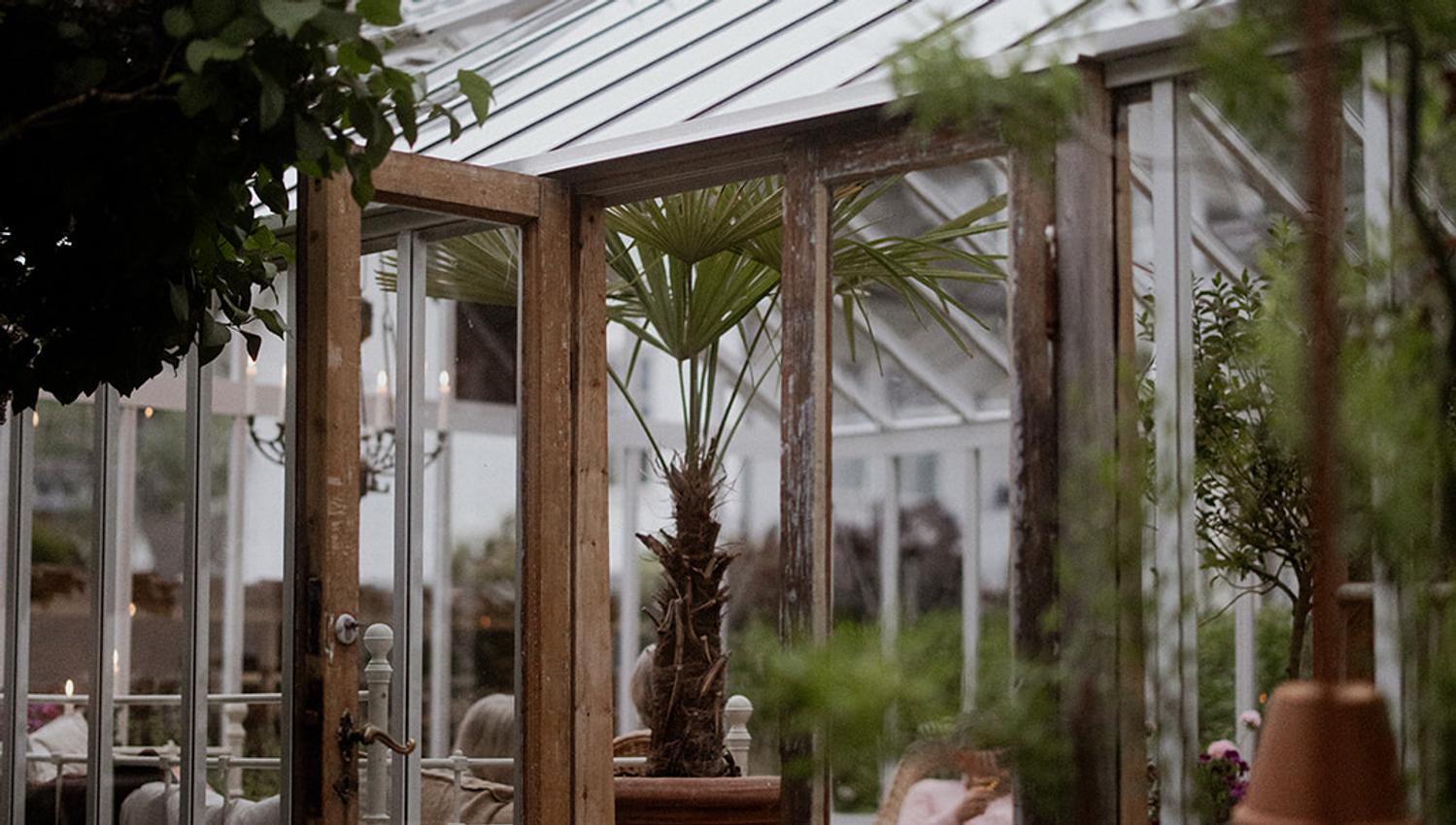 The atmospheric greenhouse at Hotel Sundal – a green oasis for dining and tranquility.
